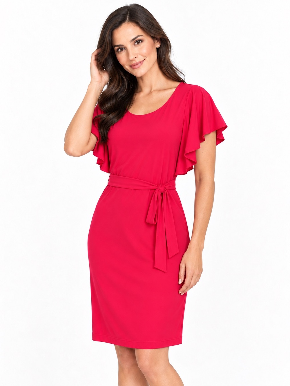 Calvin Klein Fuchsia Flutter Sleeve Belted Sheath Dress Size 10 NWOT
